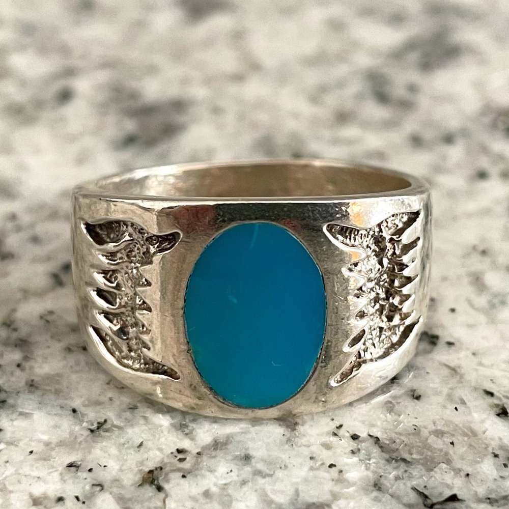 Mens Turquoise 925 Sterling Silver Ring * Size 11.5 * Western Style